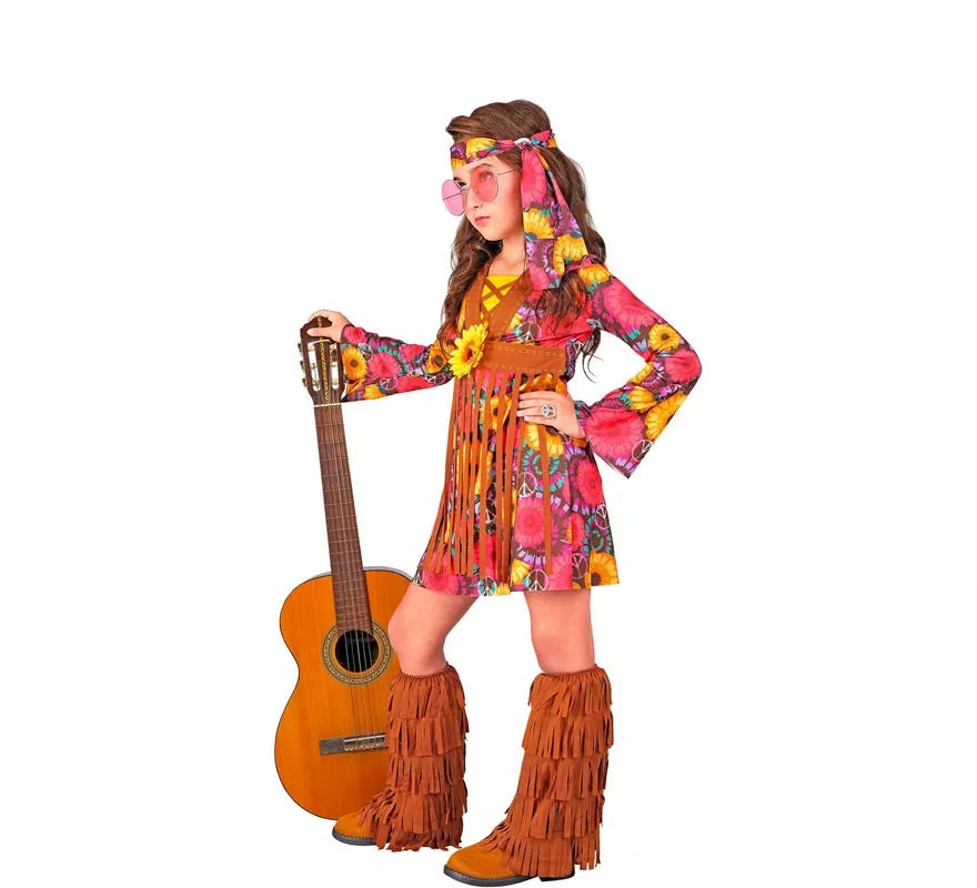 Disfraz de Hippie Floral con flecos para niña y adolescente