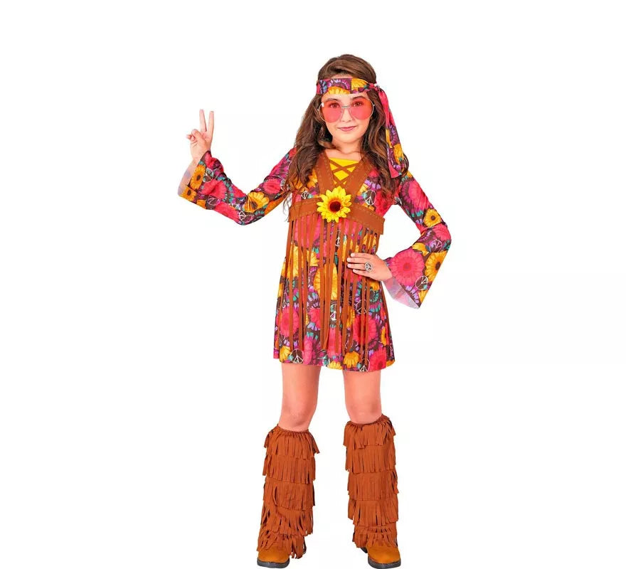 Translation missing: de.Disfraz de Hippie Floral con flecos para niña y adolescente