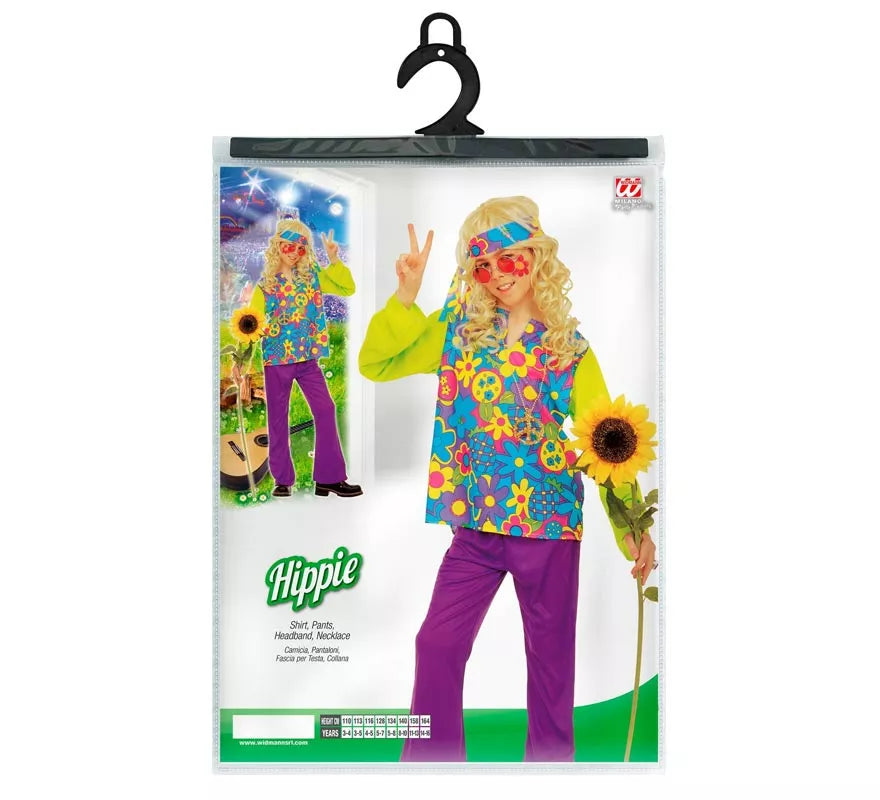 Disfraz de Hippie Floral verde para niño y adolescente