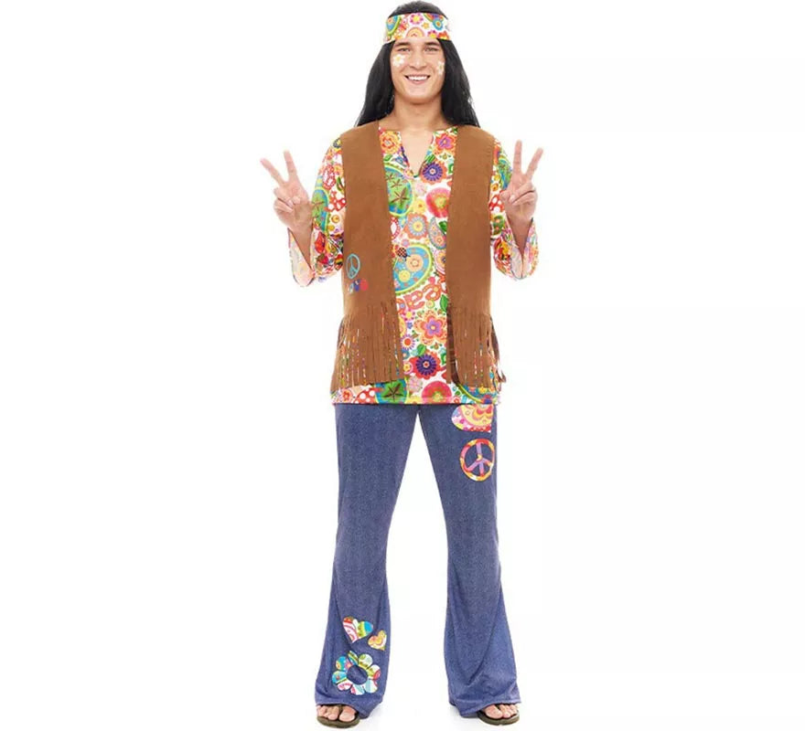 Translation missing: de.Disfraz de Hippie Flores con chaleco para hombre
