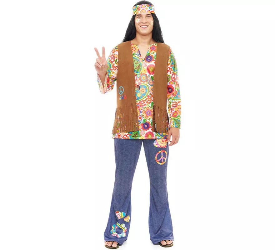 Translation missing: de.Disfraz de Hippie Flores con chaleco para hombre