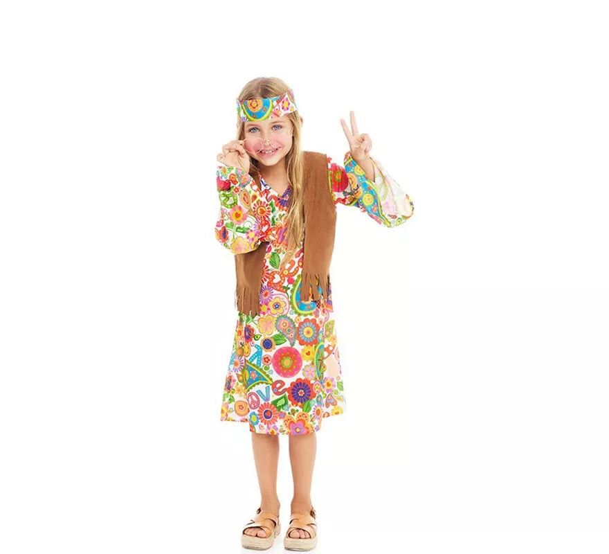 Translation missing: de.Disfraz de Hippie Flores con chaleco para niña