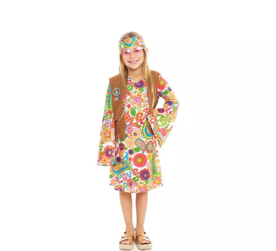 Translation missing: de.Disfraz de Hippie Flores con chaleco para niña