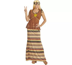 Hippie-Kostüm mit bunten Streifen für Damen
