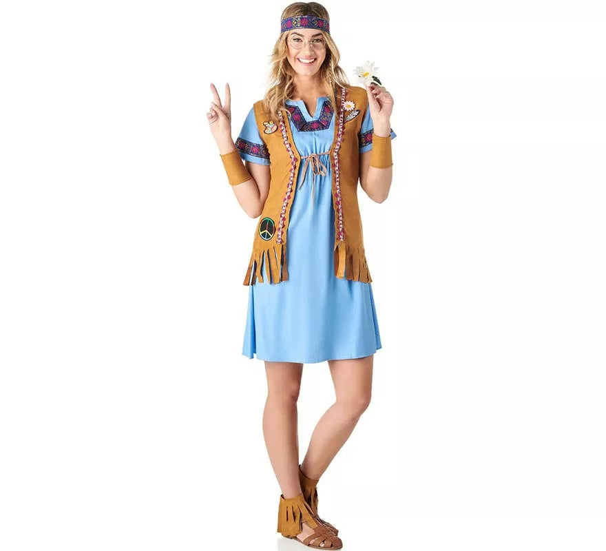 Translation missing: de.Disfraz de Hippie Jeans azul para mujer
