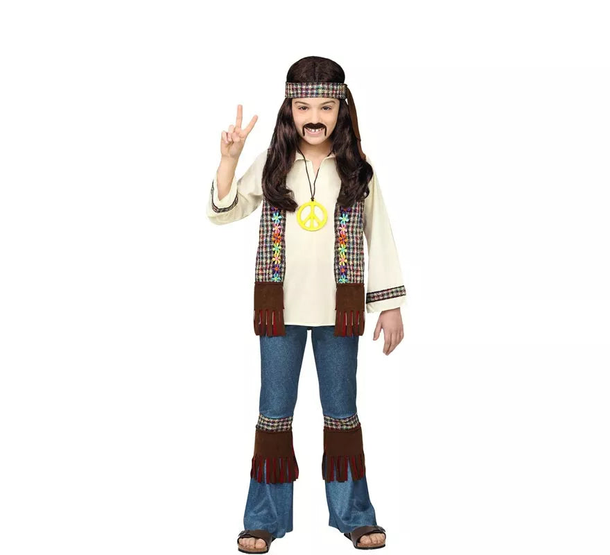 Translation missing: de.Disfraz de Hippie marrón con collar para niño y adolescente