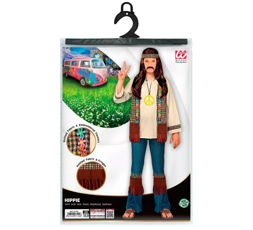 Translation missing: de.Disfraz de Hippie marrón con collar para niño y adolescente