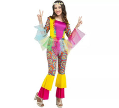 Mehrfarbiges Hippie-Kostüm für Damen