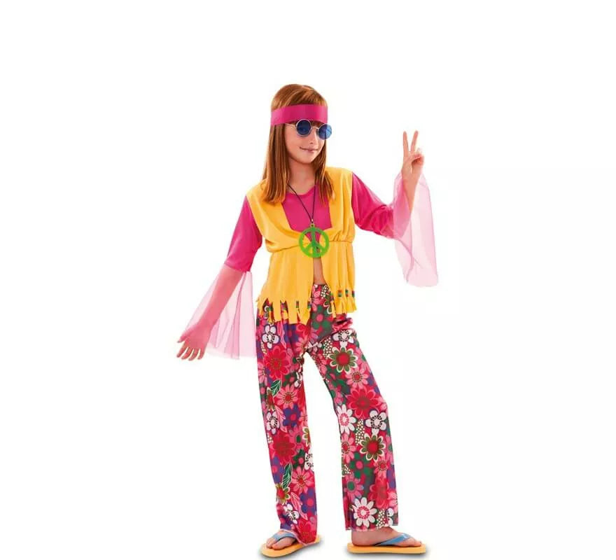 Translation missing: de.Disfraz de Hippie Rosa para niña