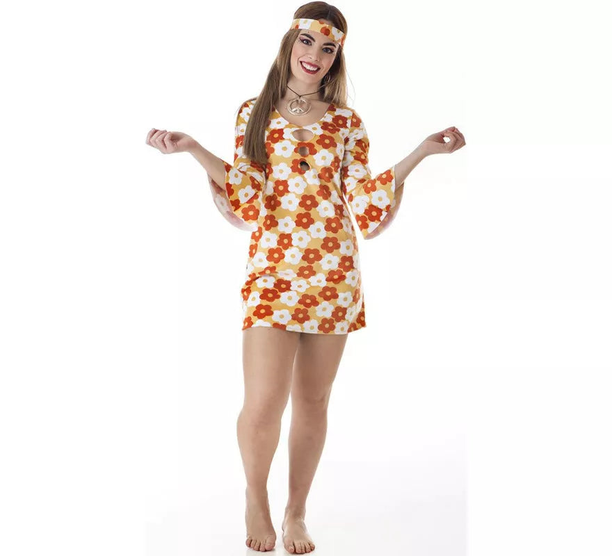 Translation missing: de.Disfraz de Hippie Vestido naranja con Flores para mujer