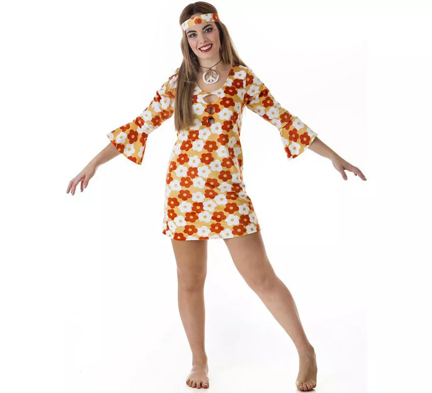 Translation missing: de.Disfraz de Hippie Vestido naranja con Flores para mujer