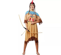 Apache-Indianerkostüm im Kleid mit Kopfschmuck für Damen