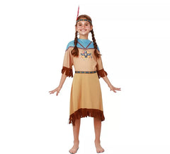 Apache-Indianerkostüm im Kleid mit Kopfschmuck für Mädchen