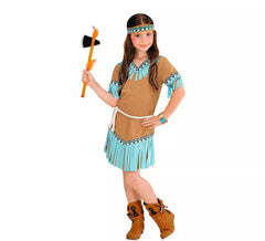 Indianerkostüm für Mädchen in Braun und Türkis