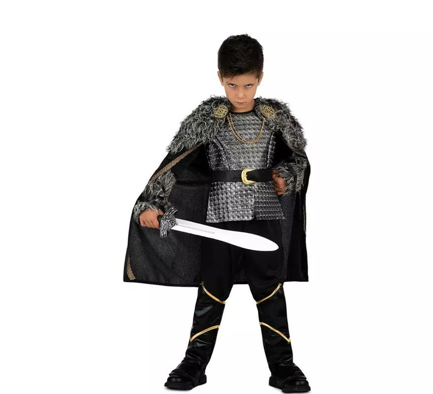 Translation missing: de.Disfraz de Jefe Vikingo plateado con capa para niño