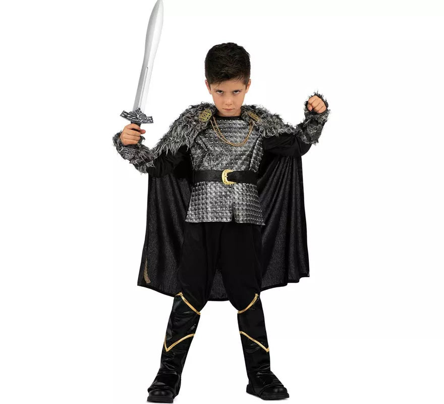 Translation missing: de.Disfraz de Jefe Vikingo plateado con capa para niño