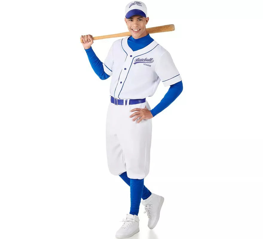 Translation missing: de.Disfraz de Jugador de Béisbol blanco y azul para hombre