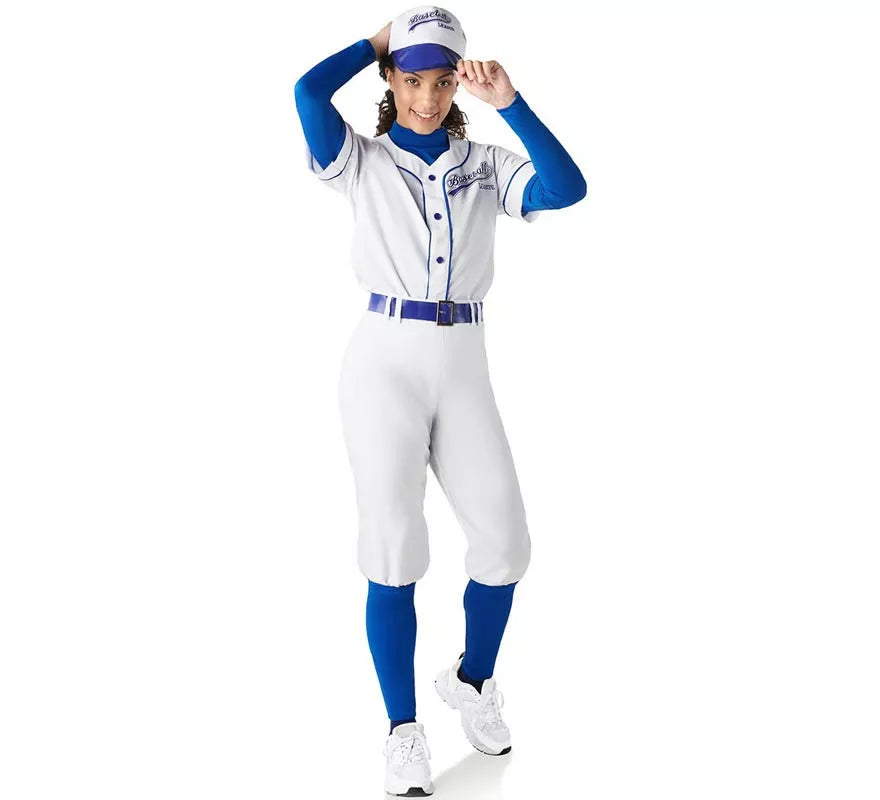 Translation missing: de.Disfraz de Jugadora de Béisbol blanco y azul para mujer