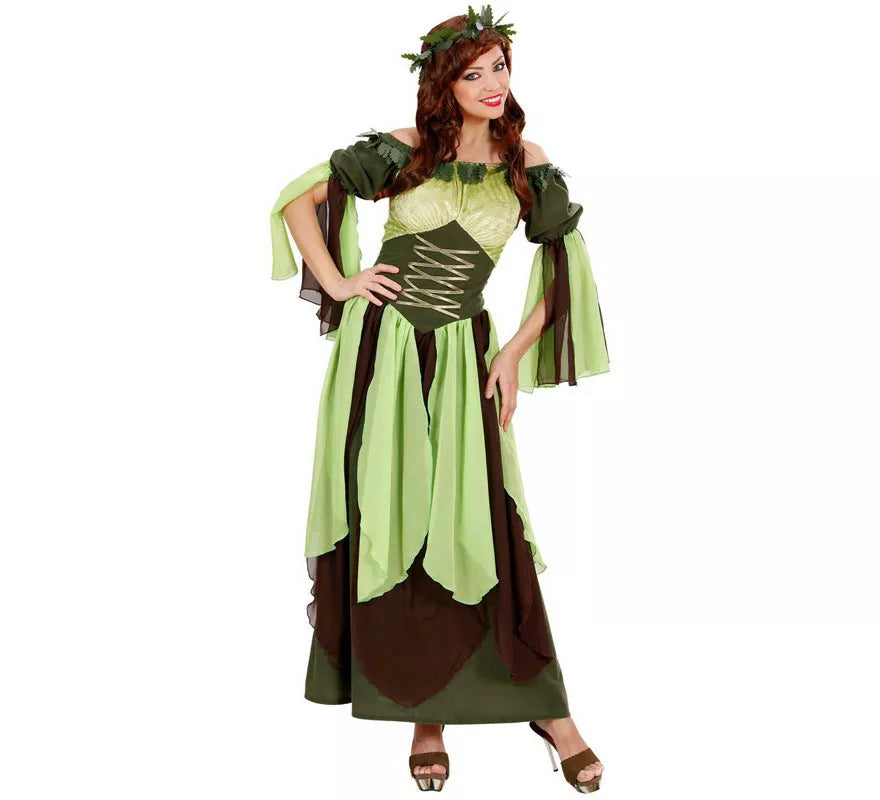 Disfraz de Madre Naturaleza Verde Medieval para mujer