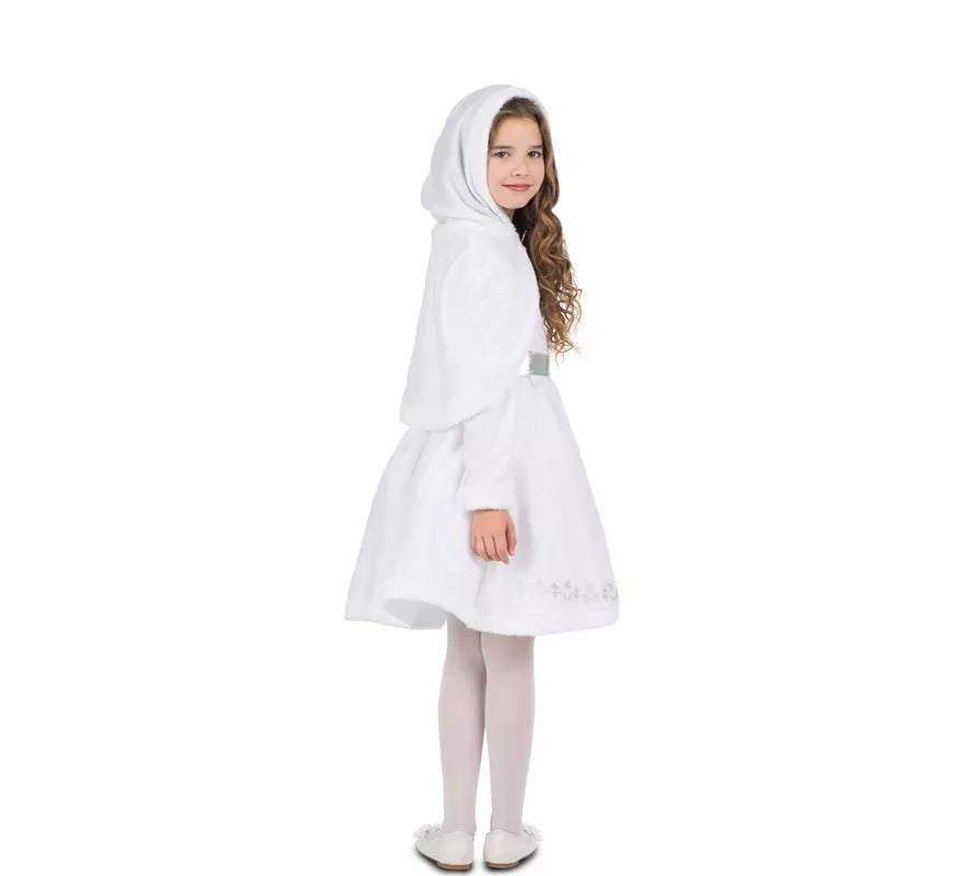 Disfraz de Mamá Noel blanca con capucha para niña