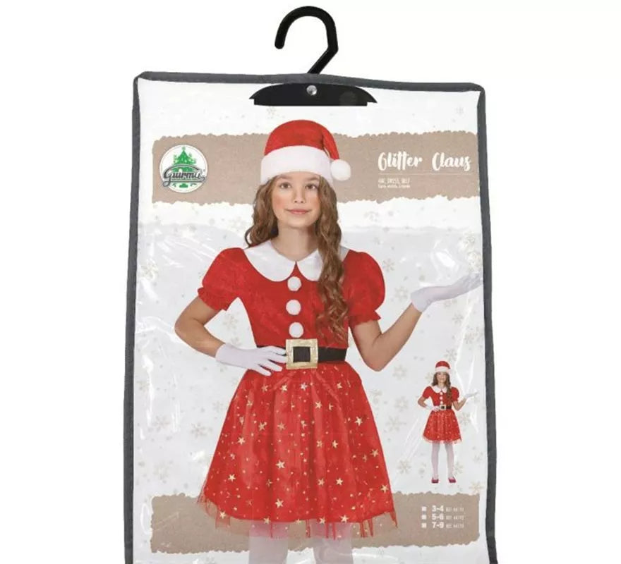 Translation missing: de.Disfraz de Mamá Noel brillante con cinturón para niña