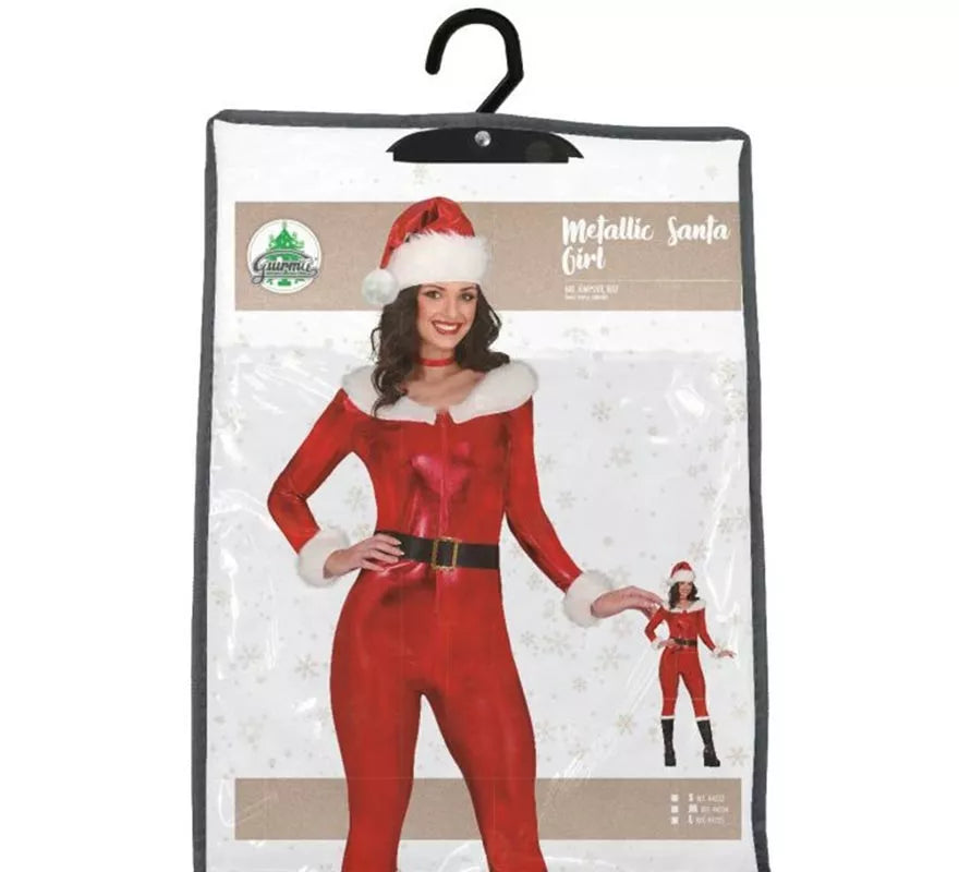Translation missing: de.Disfraz de Mamá Noel rojo metálico con cinturón para mujer