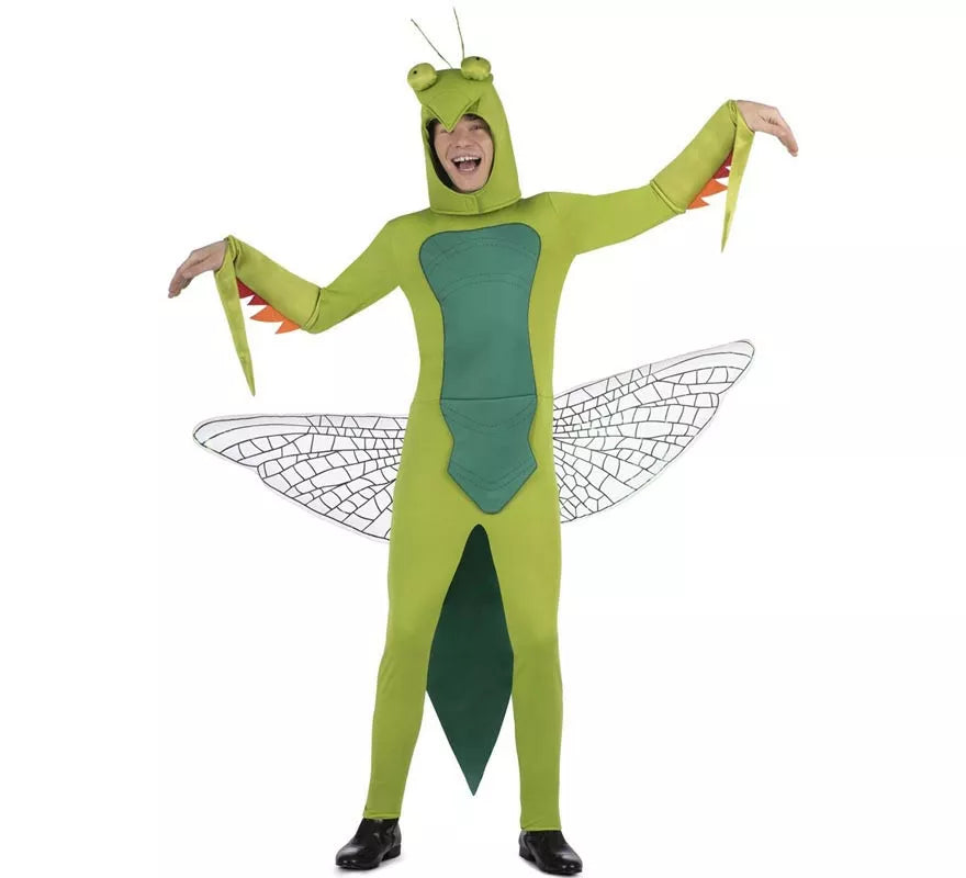 Disfraz de Mantis verde con capucha y alas para adulto