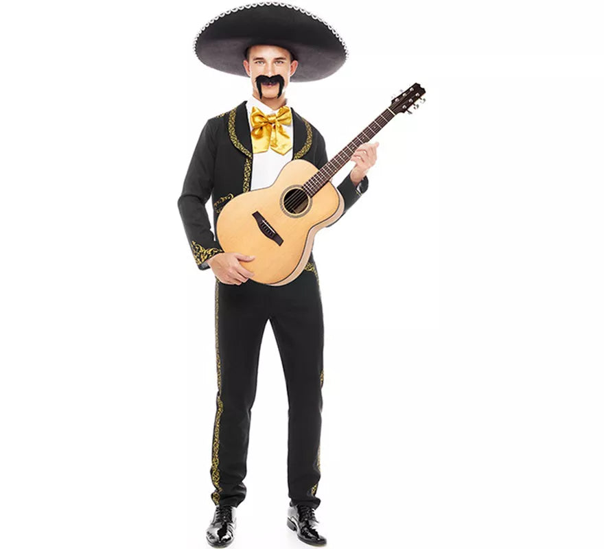 Translation missing: de.Disfraz de Mariachi Charro negro y dorado para hombre