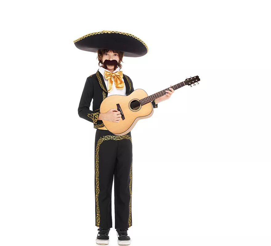 Translation missing: de.Disfraz de Mariachi Charro negro y dorado para niño