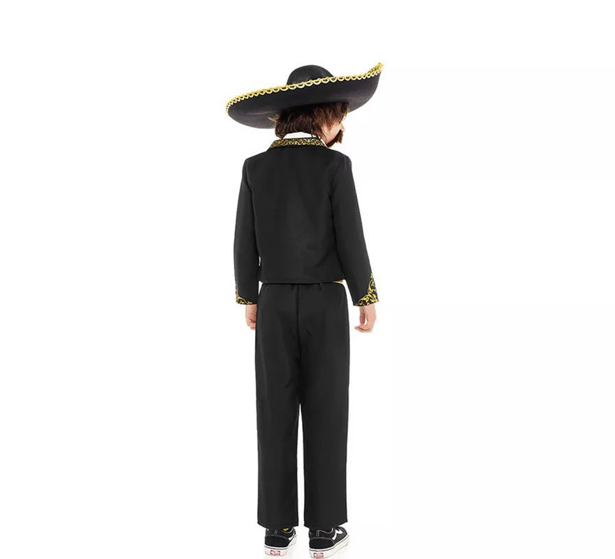 Translation missing: de.Disfraz de Mariachi Charro negro y dorado para niño