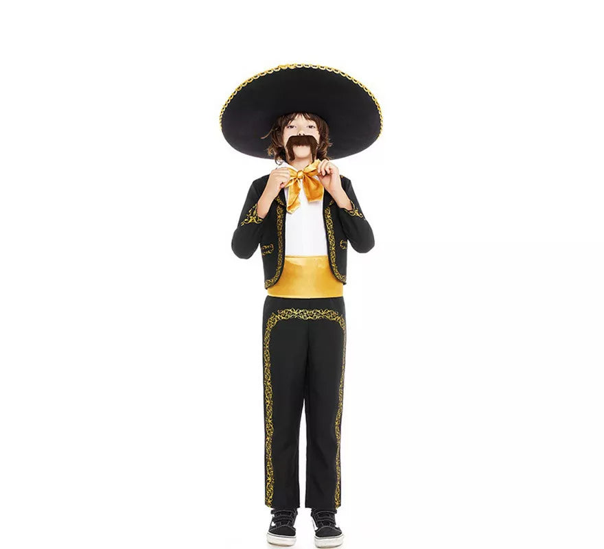 Translation missing: de.Disfraz de Mariachi Charro negro y dorado para niño