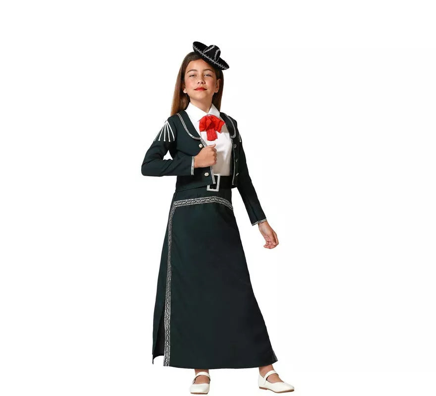 Translation missing: de.Disfraz de Mariachi falda negra con cinturón para niña