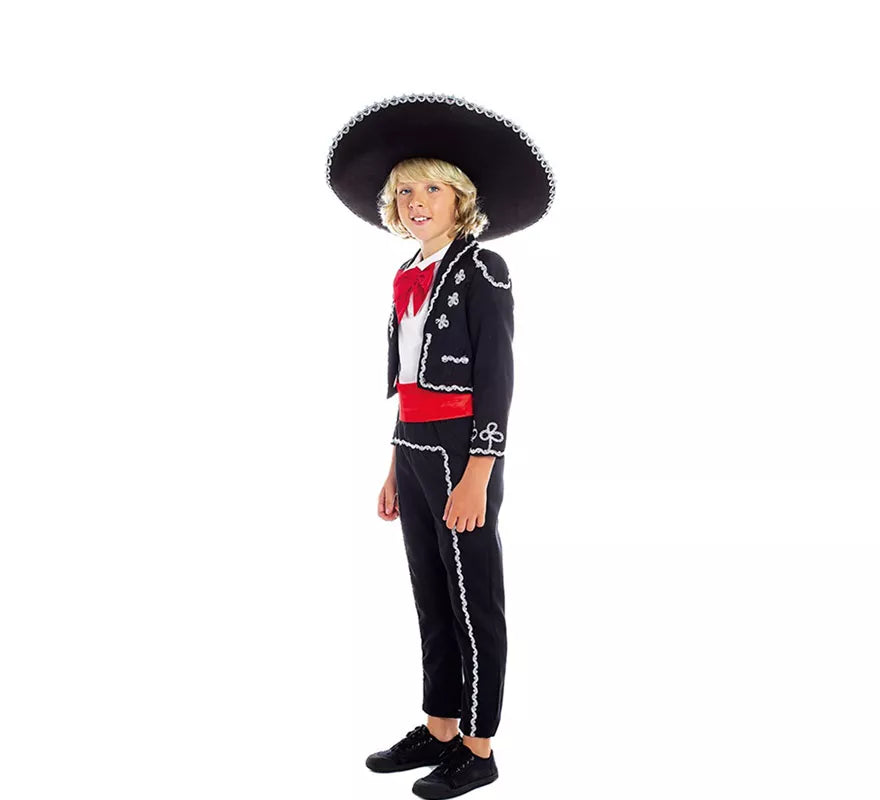Translation missing: de.Disfraz de Mariachi Mexicano Negro y Rojo para niño