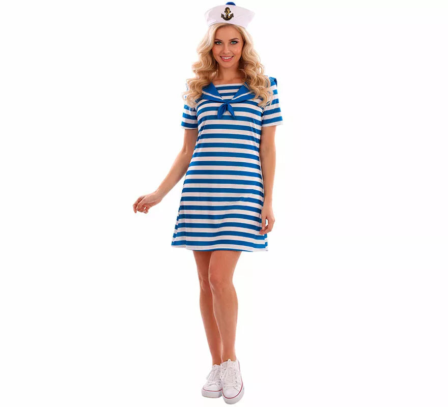 Disfraz de Marinera azul a rayas para mujer