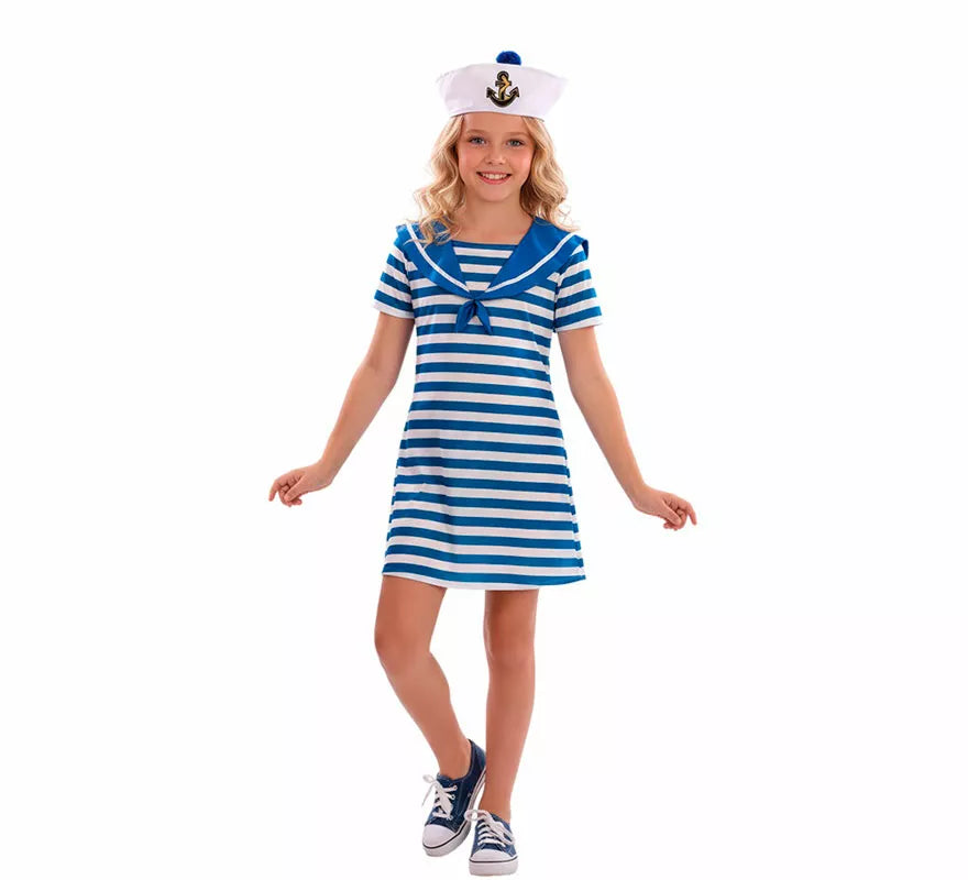 Translation missing: de.Disfraz de Marinero azul a rayas para niña