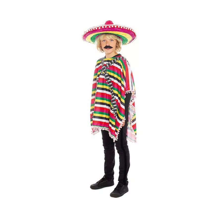Disfraz de Mejicano poncho multicolor para niño