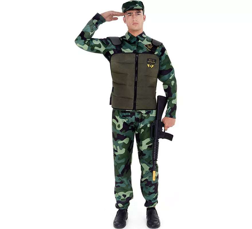 Translation missing: de.Disfraz de Militar verde Camuflado con Gorra para adulto