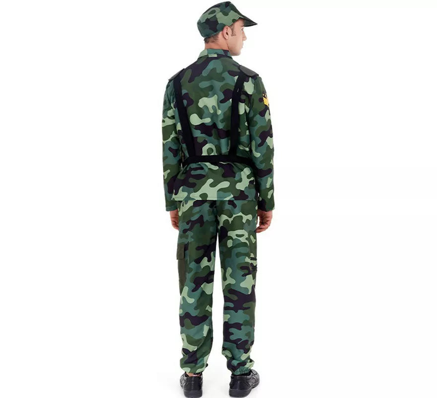 Translation missing: de.Disfraz de Militar verde Camuflado con Gorra para adulto