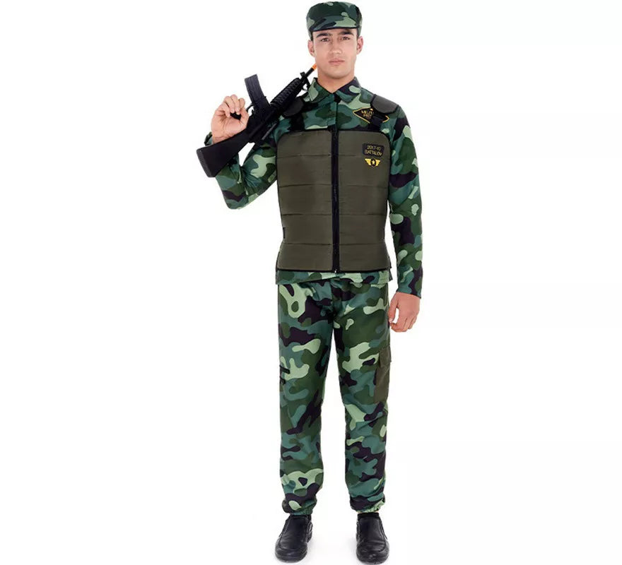 Translation missing: de.Disfraz de Militar verde Camuflado con Gorra para adulto