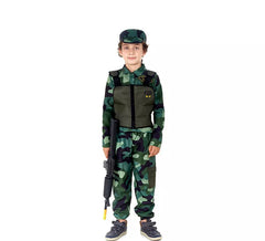 Grün getarntes Militärkostüm mit Mütze für Kinder