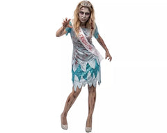 Miss Zombie Kostüm blaues Kleid für Damen