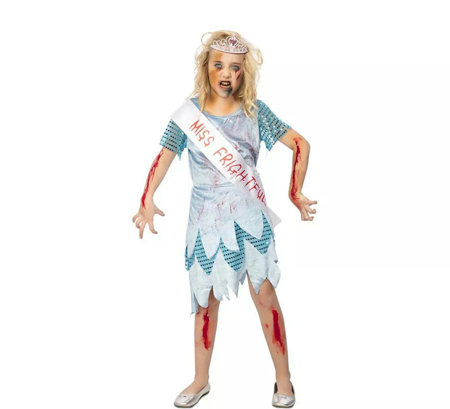 Translation missing: de.Disfraz de Miss Zombie vestido azul para niña