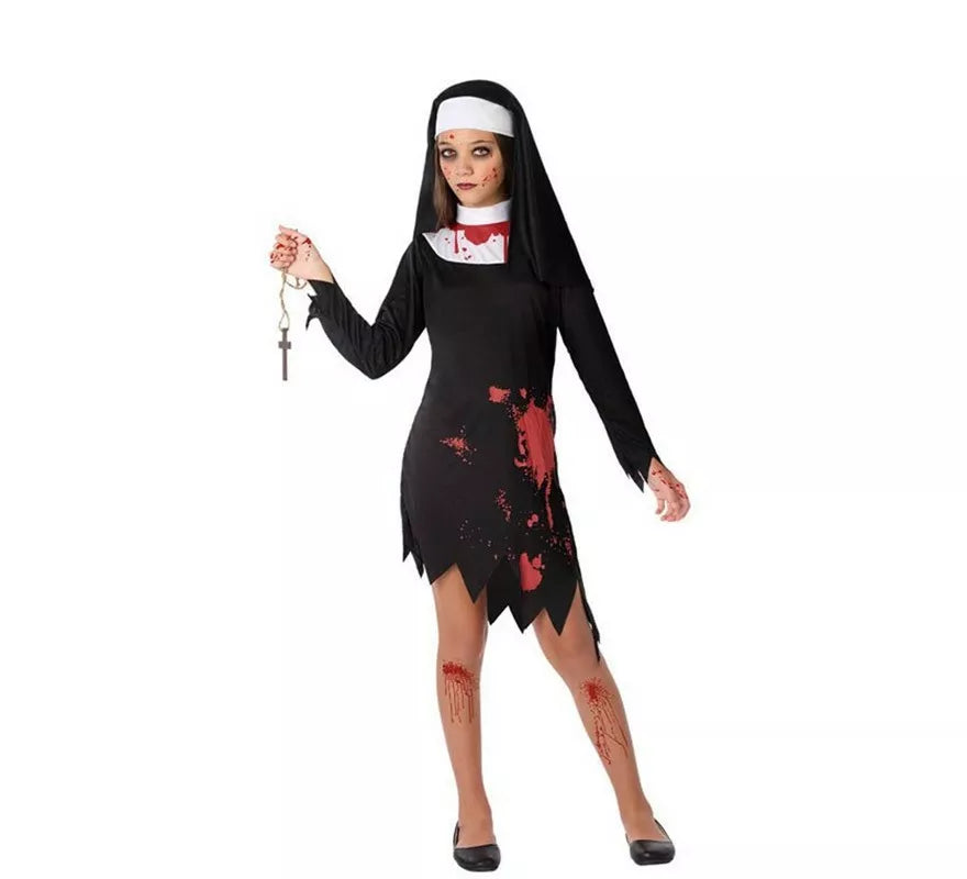 Translation missing: de.Disfraz de Monja Sangrienta negra para niña