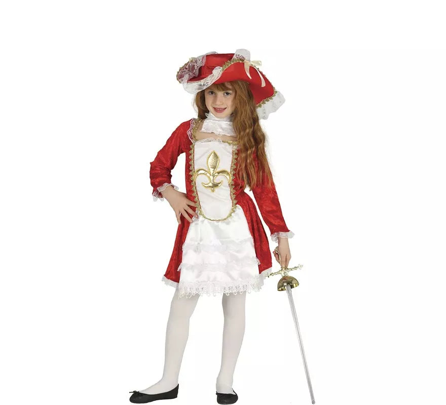 Translation missing: de.Disfraz de Mosquetera roja Flor de Lis para niña