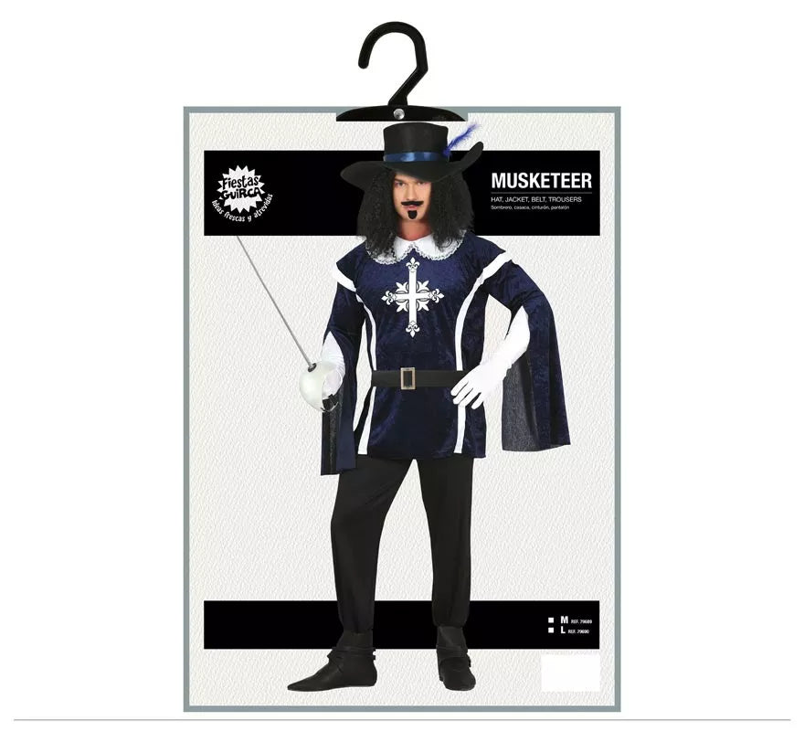 Translation missing: de.Disfraz de Mosquetero Azul Elegante para hombre