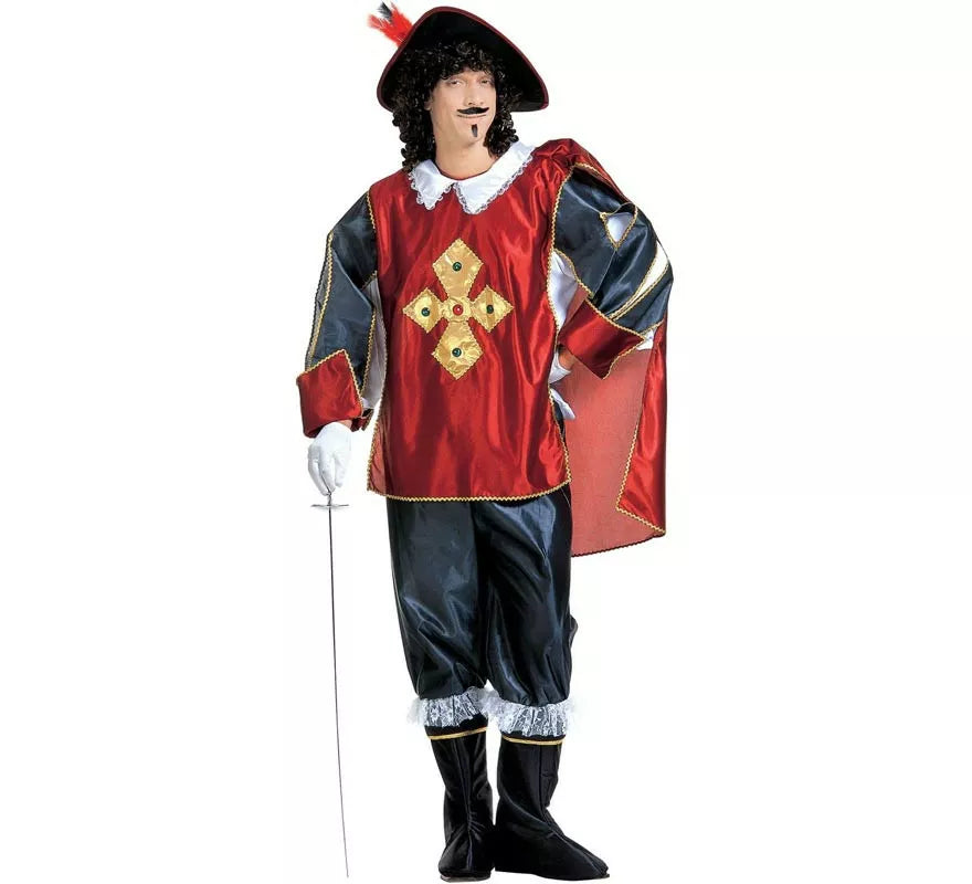 Translation missing: de.Disfraz de Mosquetero rojo y azul clásico con sombrero para hombre
