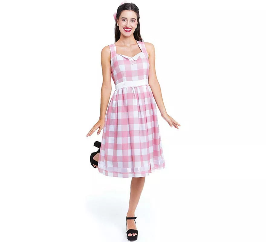 Translation missing: de.Disfraz de Muñeca a cuadros rosa y blanco para mujer