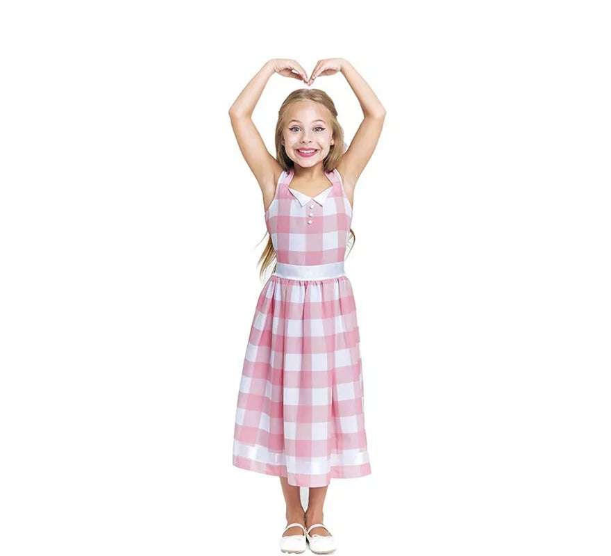 Translation missing: de.Disfraz de Muñeca a cuadros rosa y blanco para niña