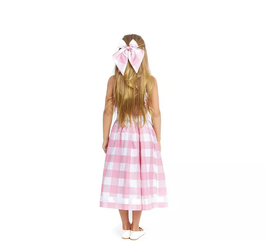 Disfraz de Muñeca a cuadros rosa y blanco para niña
