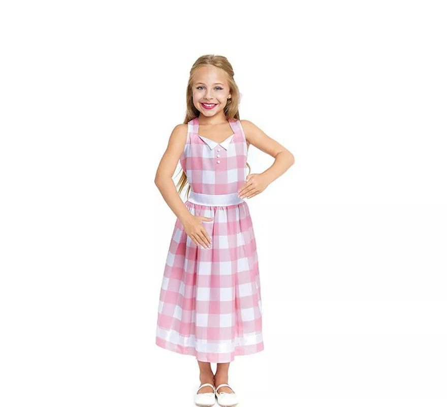 Translation missing: de.Disfraz de Muñeca a cuadros rosa y blanco para niña